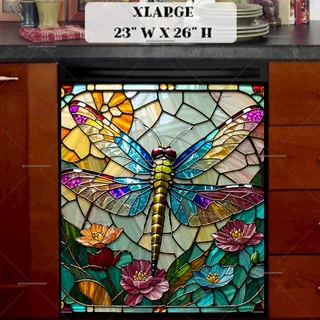 Preview of Colorful Stained Glass Dragonfly magnet in Extra Large size.