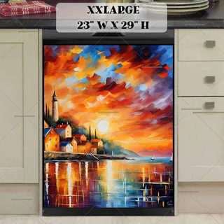 Preview of Lighthouse and Sailboats in the Sunset magnet in XX Large size.