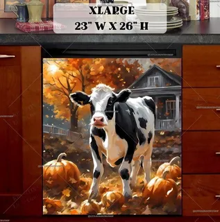 Preview of Farmhouse Cow and Pumpkins magnet in Extra Large size.