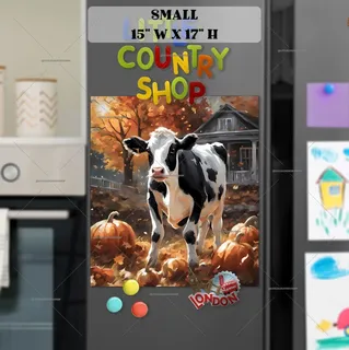 Preview of Farmhouse Cow and Pumpkins magnet in Small size.