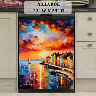 Preview of Colorful Sunset Fishing Village magnet in XX Large size.