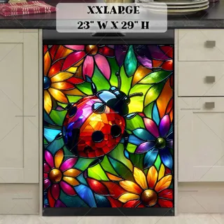 Preview of Stained Glass Ladybug and Flowers magnet in XX Large size.