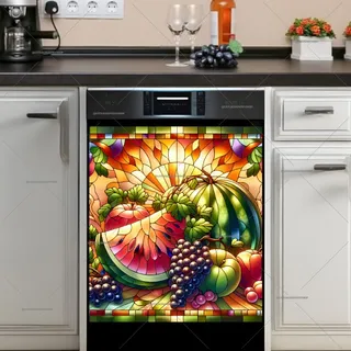 Preview of Stained Glass Still Life with Fruits magnet.