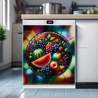 Preview of Stained Glass Watermelon, Apples and Grapes magnet.