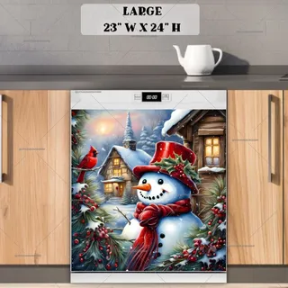 Preview of Smiling Cottage Snowman and Cardinal magnet in Large size.