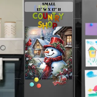 Preview of Smiling Cottage Snowman and Cardinal magnet in Small size.