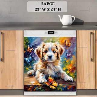 Preview of Fluffy Puppy and Butterflies magnet in Large size.