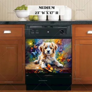 Preview of Fluffy Puppy and Butterflies magnet in Medium size.