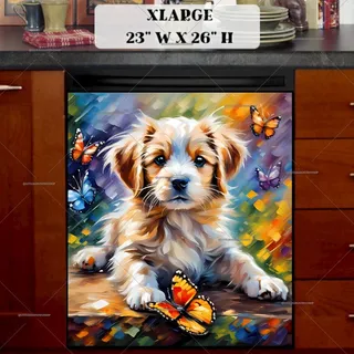 Preview of Fluffy Puppy and Butterflies magnet in Extra Large size.