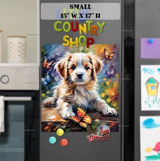 Preview of Fluffy Puppy and Butterflies magnet in Small size.