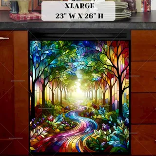 Preview of Stained Glass Summer Forest Path magnet in Extra Large size.