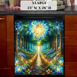 Preview of Stained Glass Spring Forest Path magnet in Extra Large size.