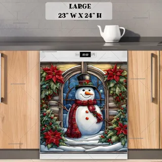 Preview of Stained Glass Christmas Snowman magnet in Large size.