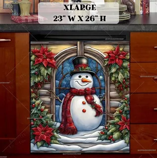 Preview of Stained Glass Christmas Snowman magnet in Extra Large size.