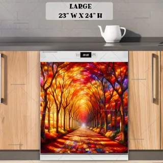 Preview of Stained Glass Autumn Forest Pathway magnet in Large size.