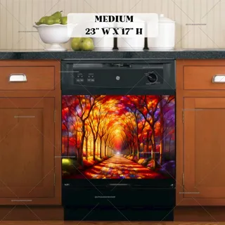 Preview of Stained Glass Autumn Forest Pathway magnet in Medium size.