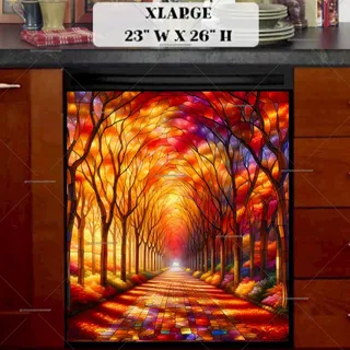 Preview of Stained Glass Autumn Forest Pathway magnet in Extra Large size.