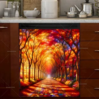 Preview of Stained Glass Autumn Forest Pathway magnet.