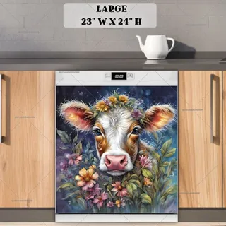 Preview of Cute Baby Cow with Flowers magnet in Large size.