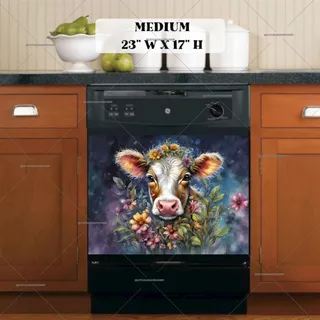 Preview of Cute Baby Cow with Flowers magnet in Medium size.