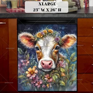 Preview of Cute Baby Cow with Flowers magnet in Extra Large size.