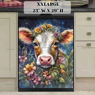 Preview of Cute Baby Cow with Flowers magnet in XX Large size.