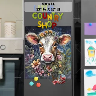 Preview of Cute Baby Cow with Flowers magnet in Small size.