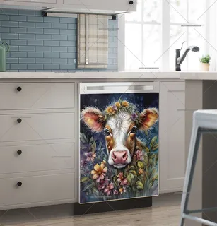 Preview of Cute Baby Cow with Flowers magnet.