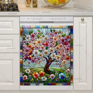 Preview of Stained Glass Spring Cherry Tree magnet.