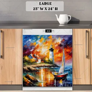 Preview of Colorful Sailboat and Lighthouse magnet in Large size.