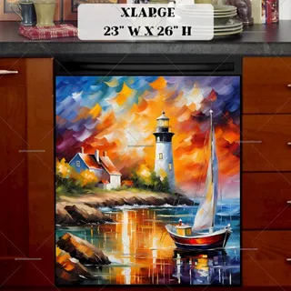 Preview of Colorful Sailboat and Lighthouse magnet in Extra Large size.