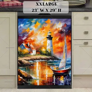 Preview of Colorful Sailboat and Lighthouse magnet in XX Large size.