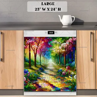 Preview of Stained Glass Summer Forest Pathway magnet in Large size.