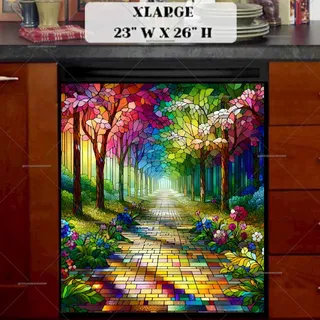 Preview of Stained Glass Summer Forest Pathway magnet in Extra Large size.