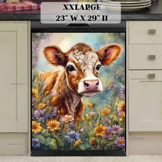 Preview of Fluffy Baby Cow in the Garden magnet in XX Large size.