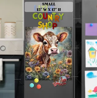 Preview of Fluffy Baby Cow in the Garden magnet in Small size.