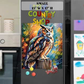 Preview of Colorful Owl on the Fence magnet in Small size.