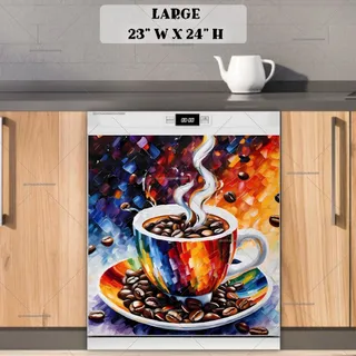 Preview of Colorful Coffee Cup and Beans magnet in Large size.