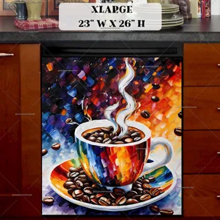 Preview of Colorful Coffee Cup and Beans magnet in Extra Large size.