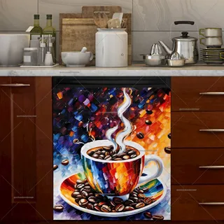 Preview of Colorful Coffee Cup and Beans magnet.