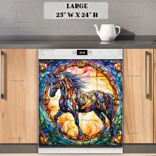 Preview of Stained Glass Colorful Stallion magnet in Large size.