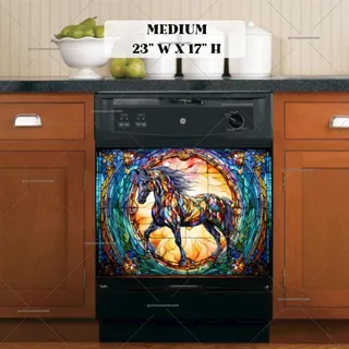 Preview of Stained Glass Colorful Stallion magnet in Medium size.