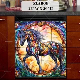 Preview of Stained Glass Colorful Stallion magnet in Extra Large size.