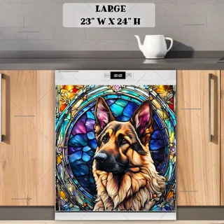 Preview of Stained Glass German Shepherd magnet in Large size.