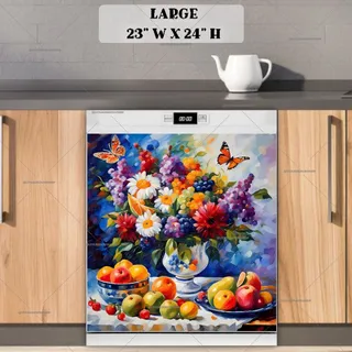 Preview of Colorful Still Life with Flowers and Fruit magnet in Large size.