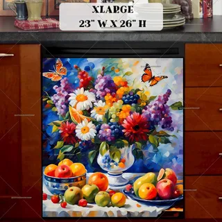 Preview of Colorful Still Life with Flowers and Fruit magnet in Extra Large size.