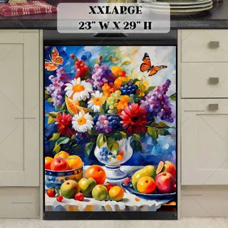 Preview of Colorful Still Life with Flowers and Fruit magnet in XX Large size.