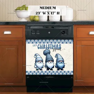 Preview of Three Blue Christmas Gnomes magnet in Medium size.