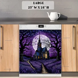 Preview of Purple and Grey Halloween Church magnet in Large size.