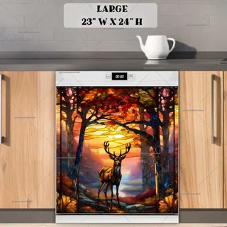 Preview of Stained Glass Autumn Forest Deer magnet in Large size.